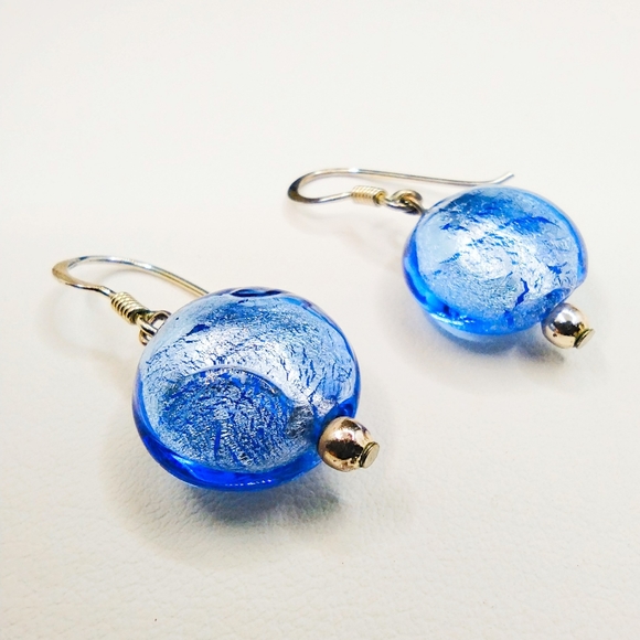 COPY- BLUE MURANO GLASS EARRINGS REAL VENICE GLASS - Picture 3 of 10